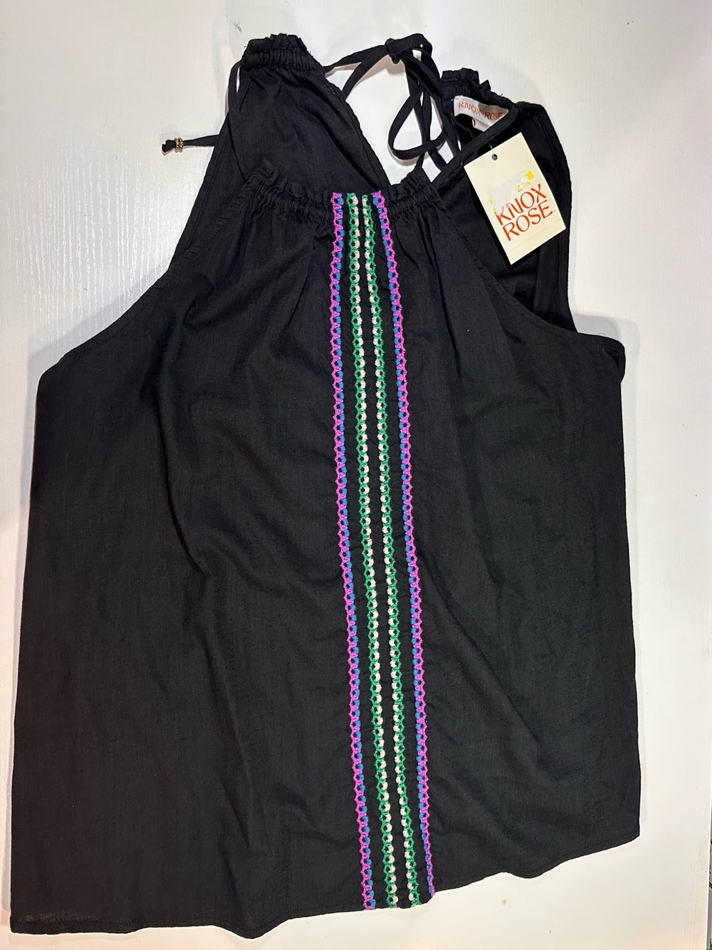 Knox Rose Black Halter Camisole with Purple and Green Trim